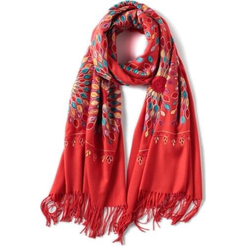 2019 winter scarf for women vintage Embroidery thick warm cashmere scarves shawls and wraps pashmina ladies bandana echarpe