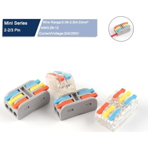 10PCS Mini Quick Wire Connectors 222 SPL Terminal Block 2 3 Pin Conductor Push-In Cable Wiring Connector For Led Light conector