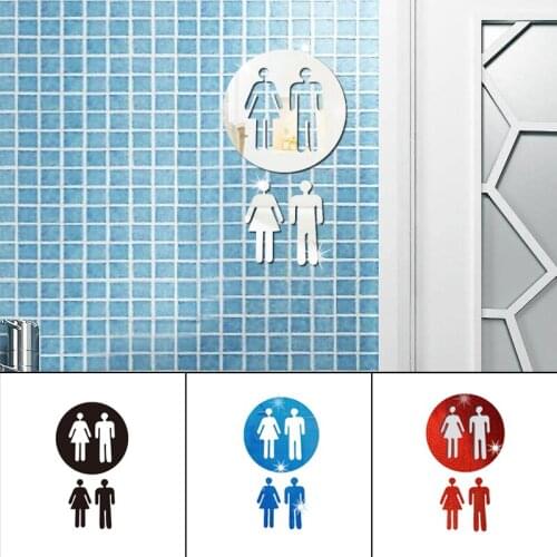 3D Acrylic Stereo Mirror Wall Sticker Self Adhesive Warning Sign Bathroom Toilet Men and Women Logo Decoration Stickers can CSV