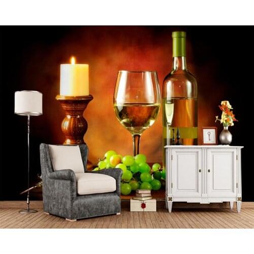 Papel de parede Still-life Candles Wine Grapes Stemware photo wallpaper living room TV wall kitchen restaurant bar 3d mural
