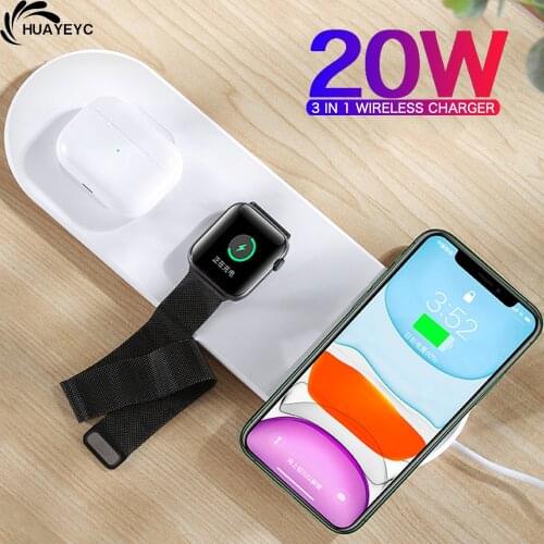 20W Fast Wireless Charger 3 in 1 Qi Charging Dock Station For iPhone 12 11 XS MAX XR 7 8 Apple Watch 6 5 4 3 AirPods Pro Samsung