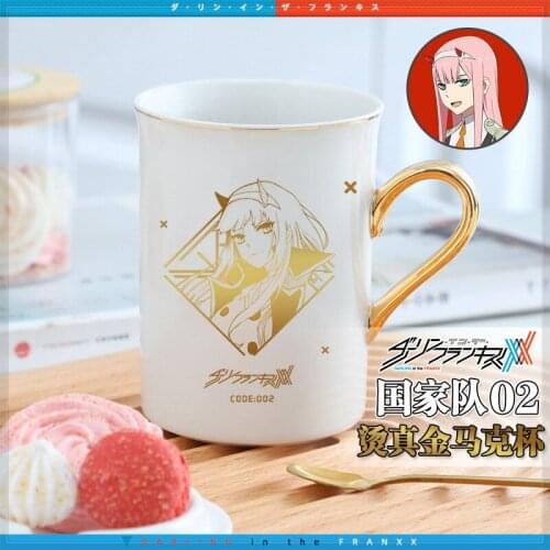 New Anime Darling in the franxx 02 Cosplay Water Cup gold stamping Ceramic Mug Cup With Spoon Collection Student Birthday Gift
