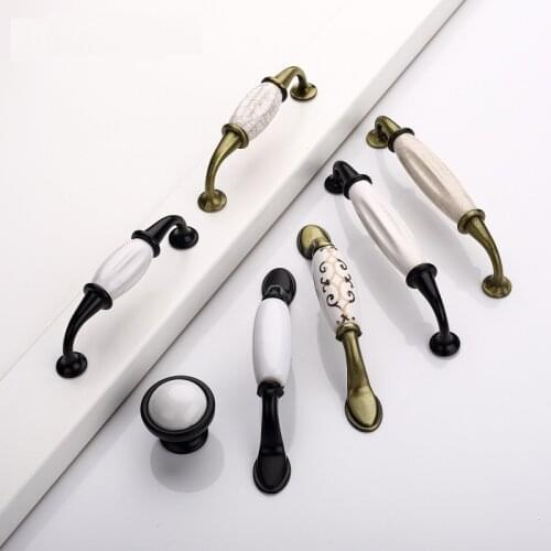 European-style Black-and-white Ceramic Handle for Furniture Wardrobe Aluminum Alloy Ceramic Door Handle for Pastoral Cabinet