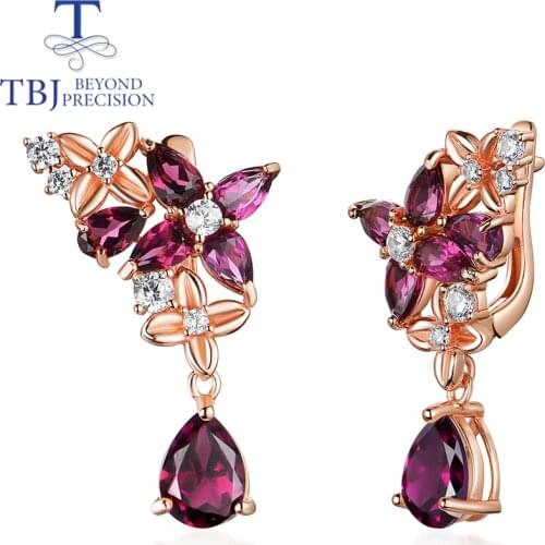TBJ,Coloful flower design gemstone clasp earring natural brazil rhodolite garnet fine jewelry 925 sterling silver for girls gift