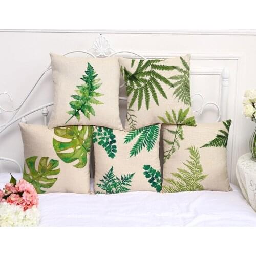 Decorative Pillow Case Green Plant Leaf Pillowcase 17.5 Inch Cotton Linen Chair Seat Throw Pillow Cover P1029