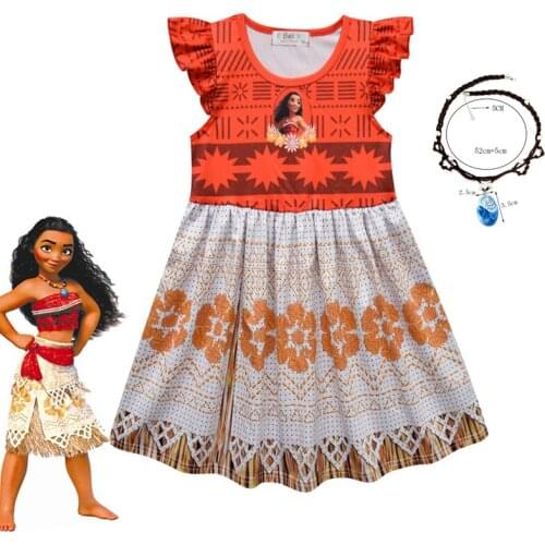 Kids Dresses for Girls Moana Costume Princess Dress Vaiana Cosplay Halloween Party Clothes with Necklace Children Birthday Gifts
