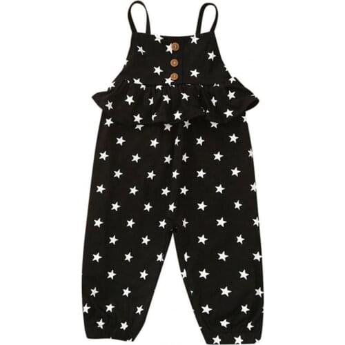 Jumpsuit Sling Ruffle Girls Children Sling Long Romper Kids Cute Button Decoration Rompers Daily Wear Comfortable Clothing