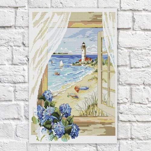 Drop Shipping Embroidery Sea Cross Stitch Patterns Maker with 14CT Aida Counted Canvas & Free Shipping for Housewarming