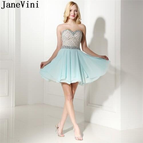 JaneVini Elegant Beaded Homecoming Dresses Short Luxury Crystal Sequins Junior Party Wear Vestido Curto Chiffon A Line Prom Gown