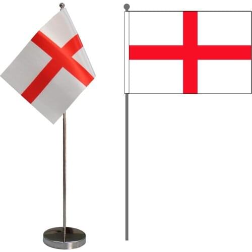 England Table Flag 9" x 6"-England Desktop Desk Flag Table Display with Sticks & Bases