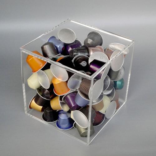 15*15cm Transparent Cube Practical Coffee Capsules Nespresso Storage Box Coffee Resin Holder Fits Capsule Storage Coffee