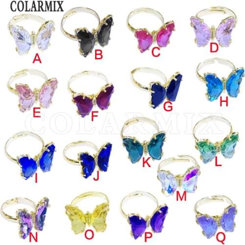 10 piece Butterfly crystal Rings Fashion Jewelry for women mix colors adjustabel rings quartz stone jewelry gift 9734