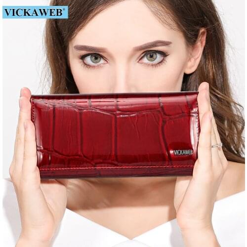VICKAWEB Magnetic Hasp Wallet Women Genuine Leather Wallet Female Fashion Women Wallets Long Womens Wallets and Lady Coin Purses