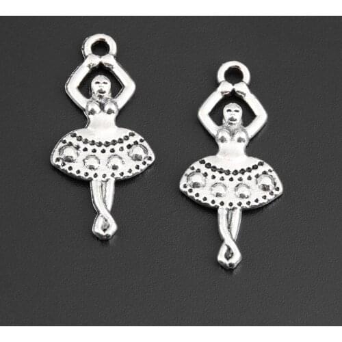 50pcs Silver Color 28x13mm Ballet Girl Charms Dancer Ballerina Pendant Fit DIY Jewelry Making Handcrafted Accessories
