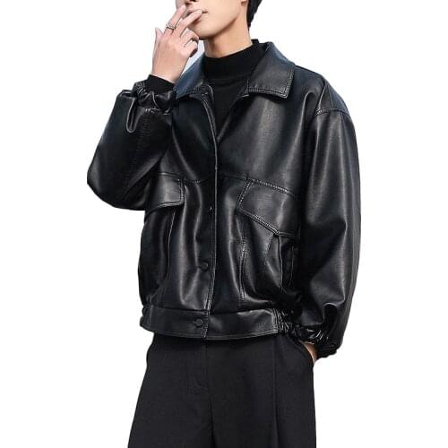 Mcikkny Men Loose Casual Leather Jackets Coats Motorcycle Leather Jackets Outwear Male Fashion Bomber Jackets Clothing