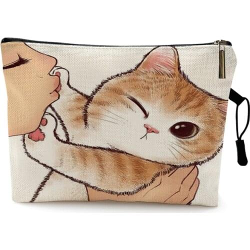 Cute Kissing Cat Makeup Bag With Printing Pattern Cute Organizer Bag Pouchs For Travel Bags Pouch Womens Cosmetic Bag