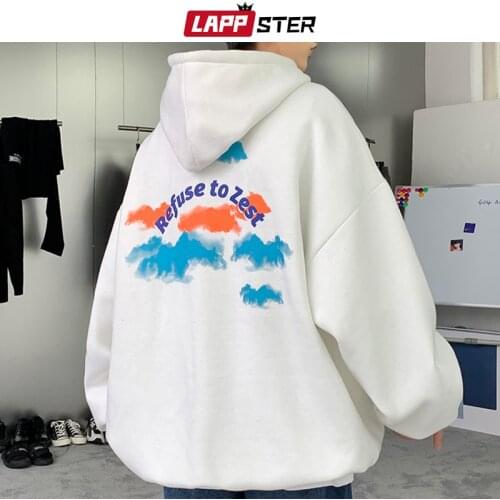 LAPPSTER Men Japanese Streetwear Oversized Hooded Hoodies 2021 Mens Cloud Print Harajuku Sweatshirts Male Korean Fashion Hoodie