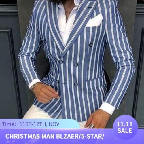 Slim Fit Suit Jacket Fashion Casual Men Groom Singer Costume Formal Business Casual Suit Coat Stripes Button Fall Mens Blazer