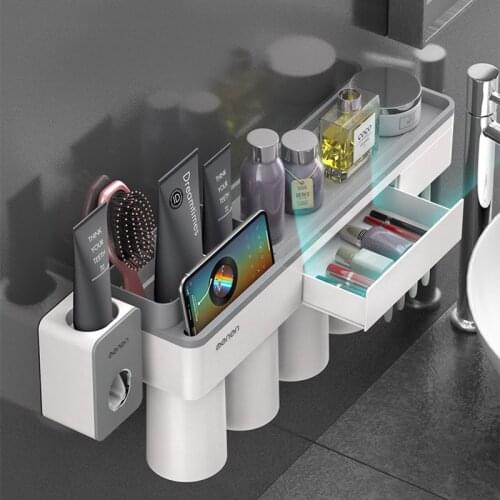 GURET Bathroom Accessories Sets Magnetic Adsorption Toothbrush Holder Toothpaste Squeezer Dispenser For Home Bathroom Product