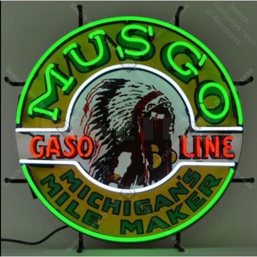 NEON SIGN For Musgo Gasoline NEON Bulbs Lamp India Girl GLASS Tubes Decor Garage Room Advertise Oil station Print LOGO