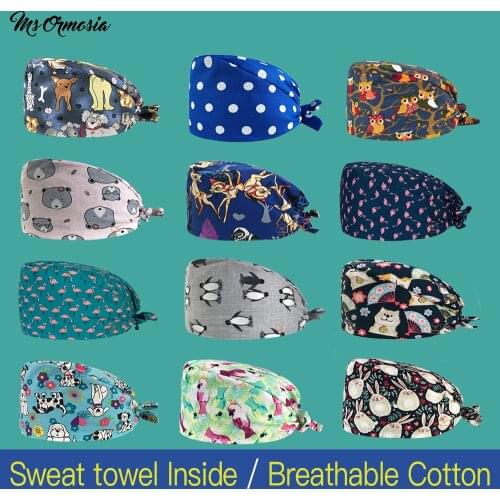 New Fashion cotton animal cartoon print hat Breathable scrub hats beauty salon work cap laboratory pet shop scrub capswholesale