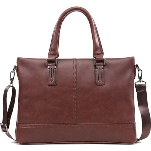 New Mens briefcase Retro Crazy Horse Soft Leather Business Bag Horizontal 14-inch Computer Handbag Shoulder Bag for Men