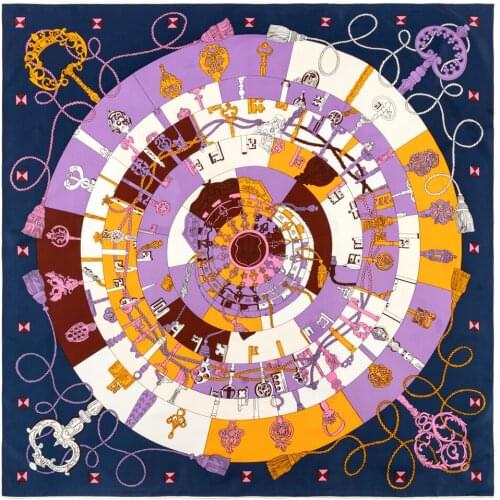 Luxury Brand Scarf Women Foulard Bandana 90cm key Twill Silk Square Scarf New Design Handmade Curled Head Hijab Scarves For Lady