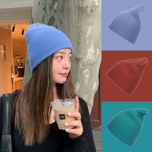Warm Fashion Candy Color Sweet For Women Girls Winter Autumn Knitted Wool Caps Hats Korean Style Skullcap Headwear Ornament