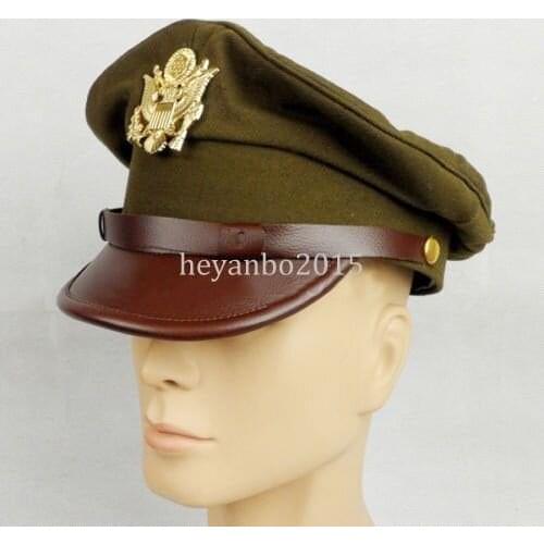 SIZE L - WW2 US ARMY MILITARY ARMY OFFICER WIDE BRIM EAGLE BADGE HAT CAP