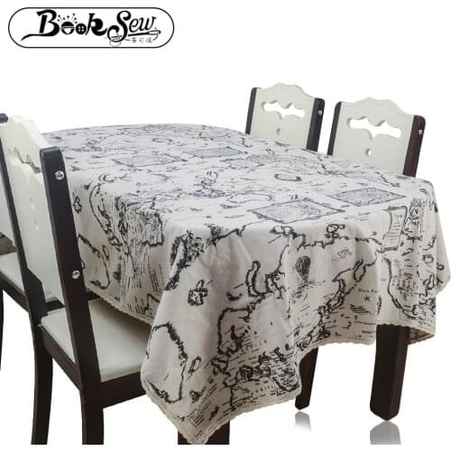 Booksew Map Pattern Rectangular Tablecloth Thick Cover Linen With Lace Dining Table Cloth For Wedding Party Mantel Home Decor