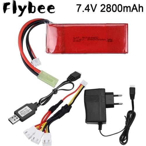 7.4V 2800mAh Replacement Lipo Battery With Charger for Feilun FT009 Remote Control Toys Speedboat Boat Accessories spare parts