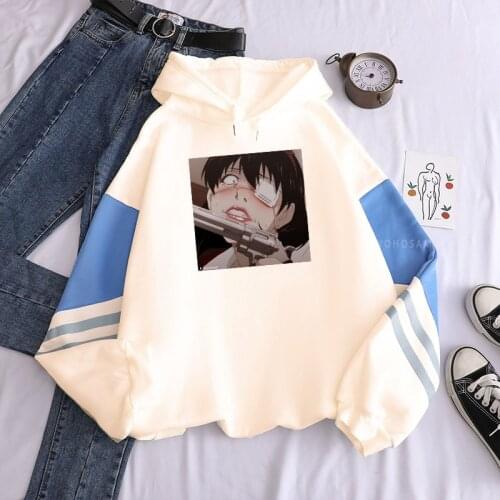Funny Japan Anime Ikishima Midari Kakegurui Patchwork Hooded Sweatshirt Women Winter Unisex Fashion Street Oversized Hoodies Top