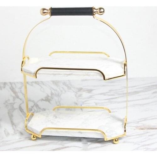 Natural marble cake storage rack, dessert table, double deck dressing table, finishing tray, jewelry shelf