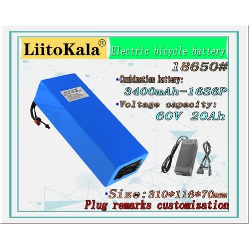 LiitoKala 60V ebike battery 60V 20Ah lithium ion battery electric bicycle battery 60V 1500W electric scooter battery
