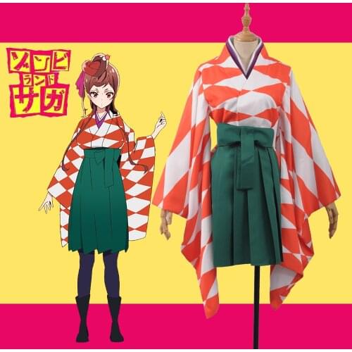 Horrible Anime ZOMBIE LAND SAGA Zonbii Yugiri Kimono Yutaka Fancy Stage Girls Cosplay Costume Orange Printed Kimono Women Dress