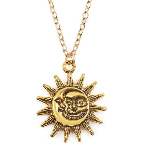 Vintage Sun & Moon Silver Plated Golden Retro Necklace for Women