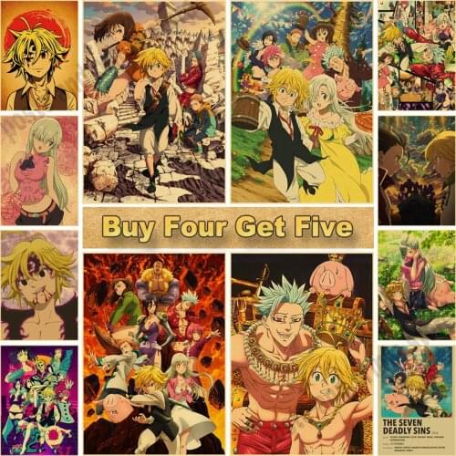 Vintage The Seven Deadly Sins Poster Kraft Paper Anime Posters and Prints Art Painting Wall Pictures for Home Bedroom Bar Decor