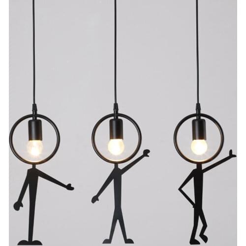 Vintage Little Iron Man Pendant Lights Nordic Living Room Decor Bedroom Lamp Childrens Room Dining Room Kitchen Hanging Light