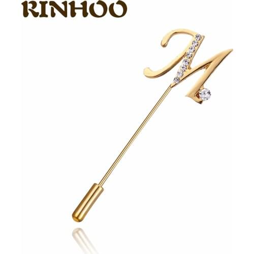 Luxury Gold Color M H Z Letter Brooches for Women High Grade Rhinestone Brooch Long Pin Accessories Fashion Jewelry 2021 Gift