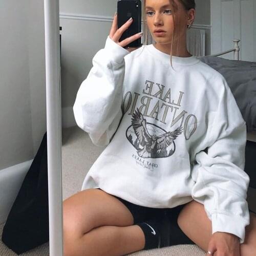Retro Letter Embroidery White Sweatshirt Women Thick Winter Tops 2021 New Hip Hop Streetwear Oversized Crewneck Plus Size Hoodie