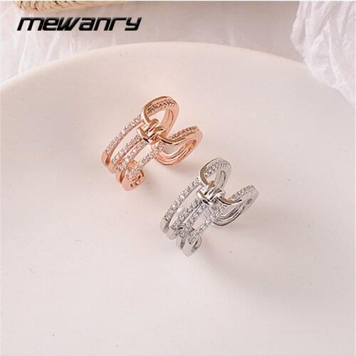 Mewanry 925 Sterling Silver Wide Rings for Women New Trend Elegant Creative Multi-Layer Hollow Zircon Bride Jewelry Party Gifts