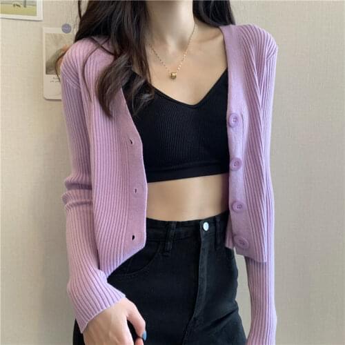 Woman Sweaters Cardigan V-neck Sweater Womens Autumn New Slim Short Gentle Cardigan Top Sueters De Mujer