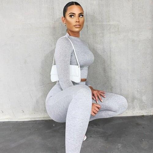 2 Piece Sets Sport Suit ​Celebrity Women Long Sleeve Crop Tops High Waist Leggings Pants Workout Seamless Clothes Tracksuit