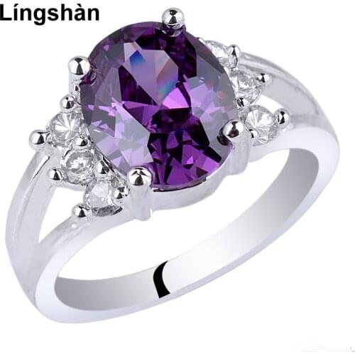 Women Real 925 Silver Ring Sterling Jewelry 8x10mm Oval Cubic Zirconia CZ Classic Lady Finger Decoration R042