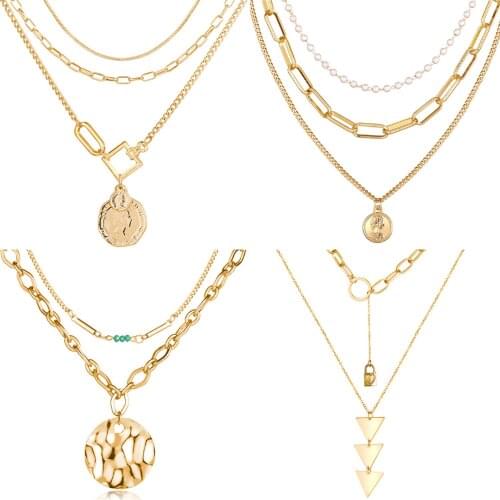 New Fashion Multi-layered Gold Portrait Head Coin Pendant Necklaces For Women Charm Classic Long Necklace 2019 Boho Jewelry