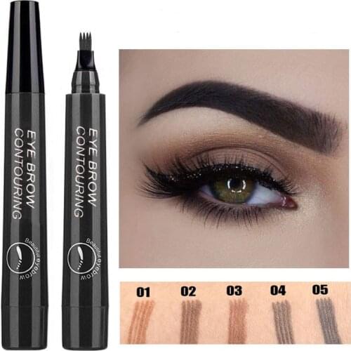 5 Colors Waterproof Microblading Liquid Eyebrow Pencil Long Lasting Fork Tip Tattoo Tint Pen Eyebrow Dye For Eyebrow Makeup