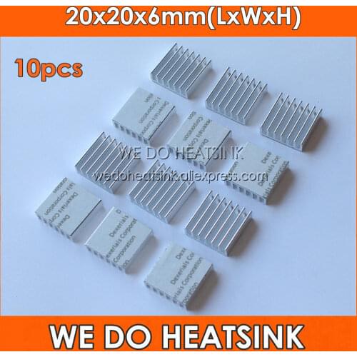 10pcs 20x20x6 mm Aluminum Cooler Heatsink Heatsinks With Thermal Conductivity Adhesive TapeS
