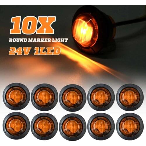 10pcs Waterproof 24V LED Round Trailer Side Marker Lights Tail Trucks Tractors Clearance Lights Signal Lamp Amber Boat Bus
