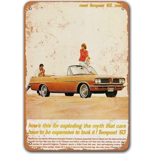 1963 Pontiac Tempest Convertible Vintage Car Tin Signs, Sisoso Metal Plaques Poster Pub Bar Retro Wall Decor 8x12 inch