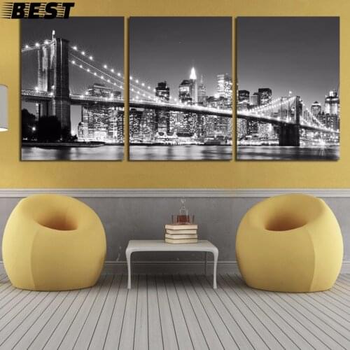 Canvas Art 3 Piece Hot Sell Modern wall Painting Artwork New York Brooklyn bridge Modern Home Decorative Modular Pictures Frame
